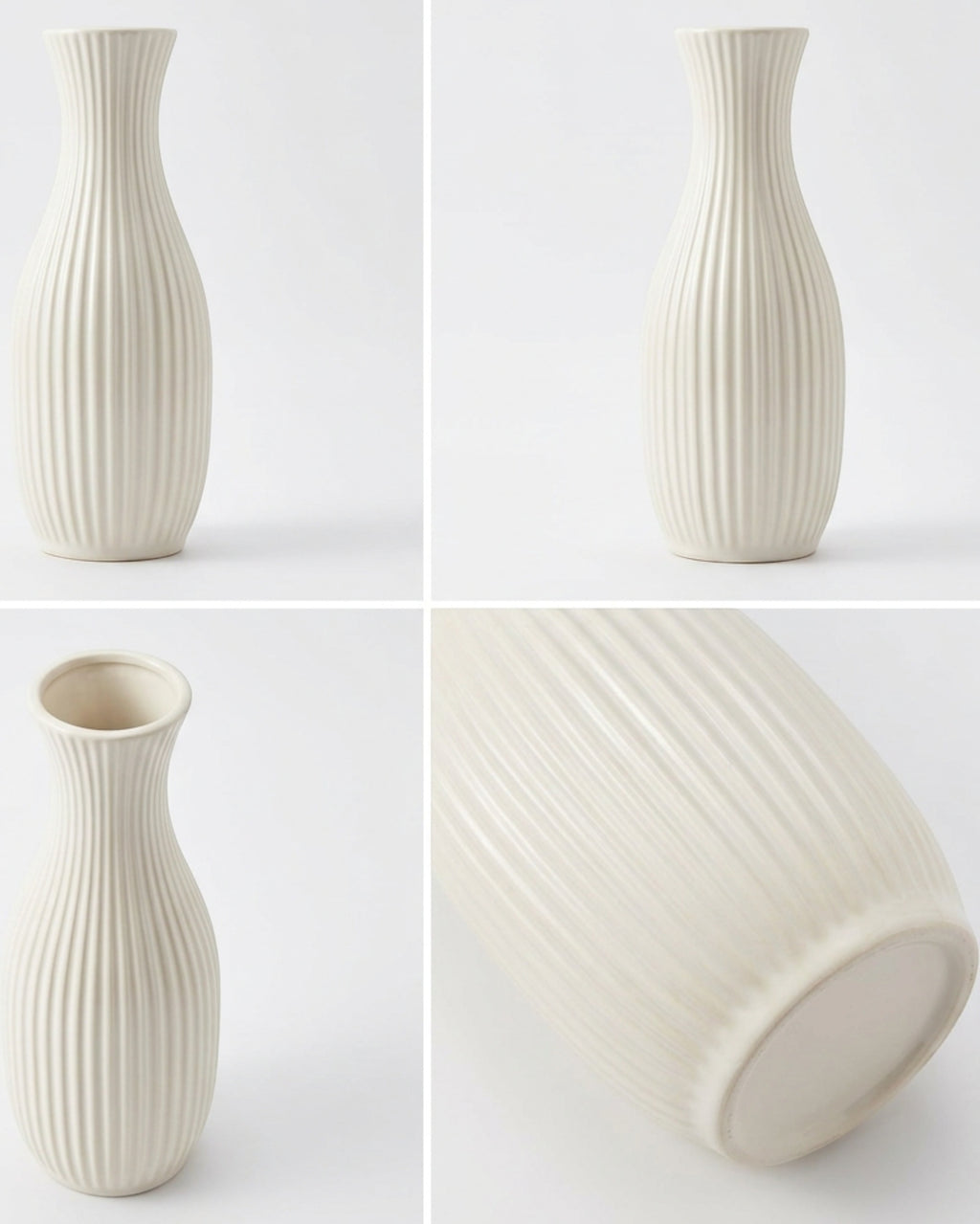 Blnxg Ribbed Ceramic Vase Warm White 10 in