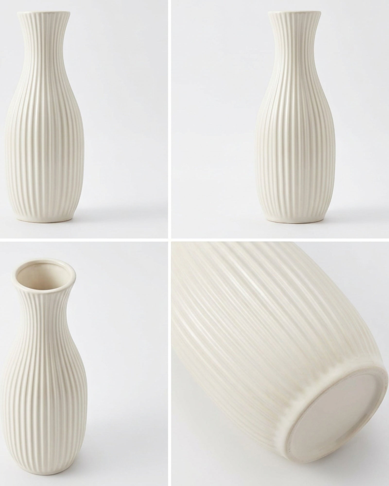 Blnxg Ribbed Ceramic Vase Warm White 10 in