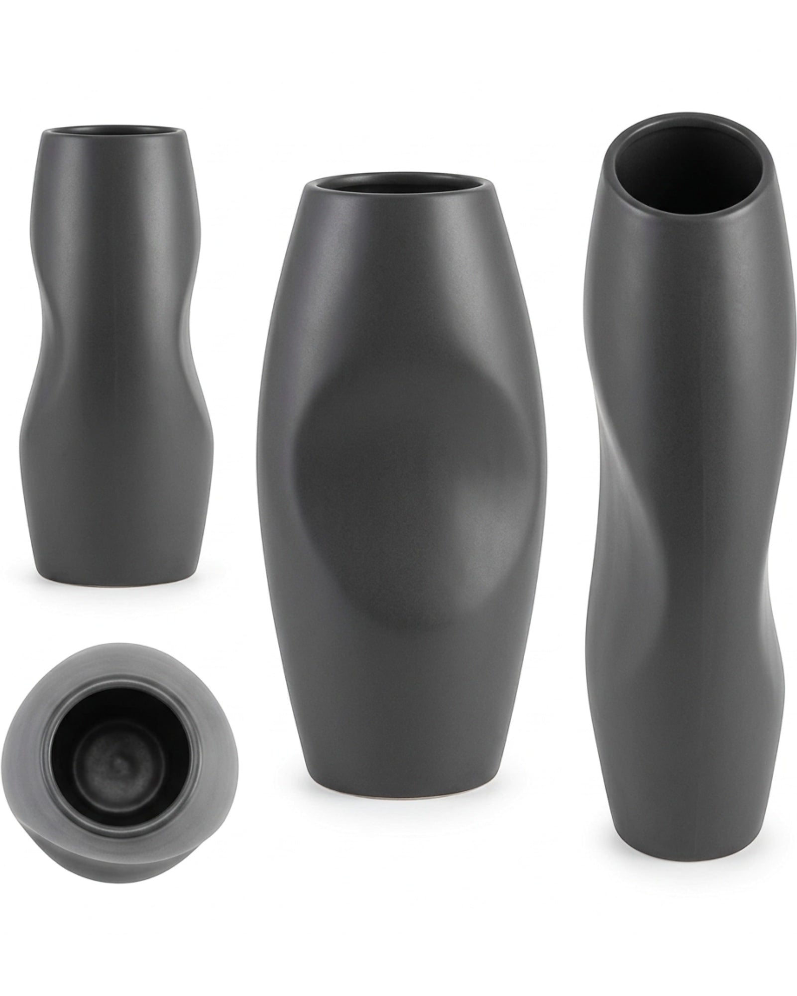 Blnxg Sculpted Ceramic Vase Charcoal Gray 9 in